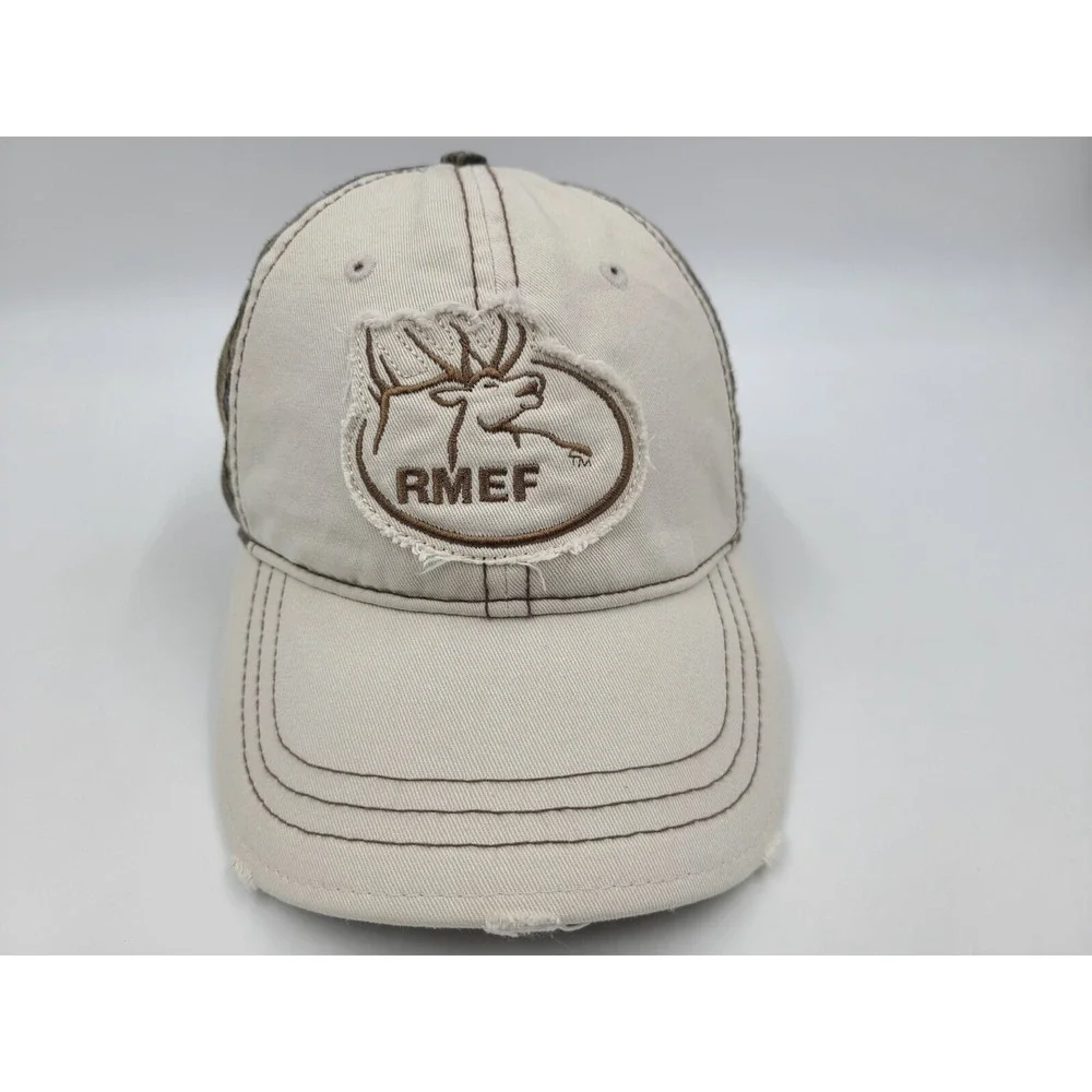 RMEF Rocky Mountain Elk Foundation Camo Distressed Strapback Adjustable Hat Cap
